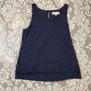 Ann Taylor LOFT Navy Lace Shell Tank
